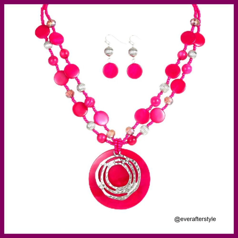 Shell and Glass Beads Statement Necklace Set with Earrings